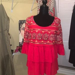 Bright red BOHO top size L NEVER WORN